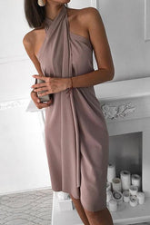 Minivestido liso sin mangas con cuello halter